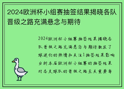 2024欧洲杯小组赛抽签结果揭晓各队晋级之路充满悬念与期待